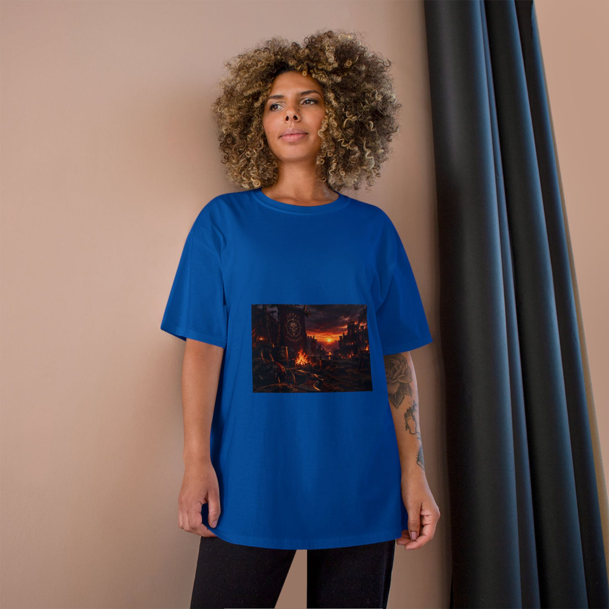 Champion T-Shirt — Dark Fantasy Volcano Landscape Graphic Tee