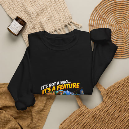 Crewneck Sweatshirt - “It’s Not a Bug, It’s a Feature” Retro Cabin Gamer Design