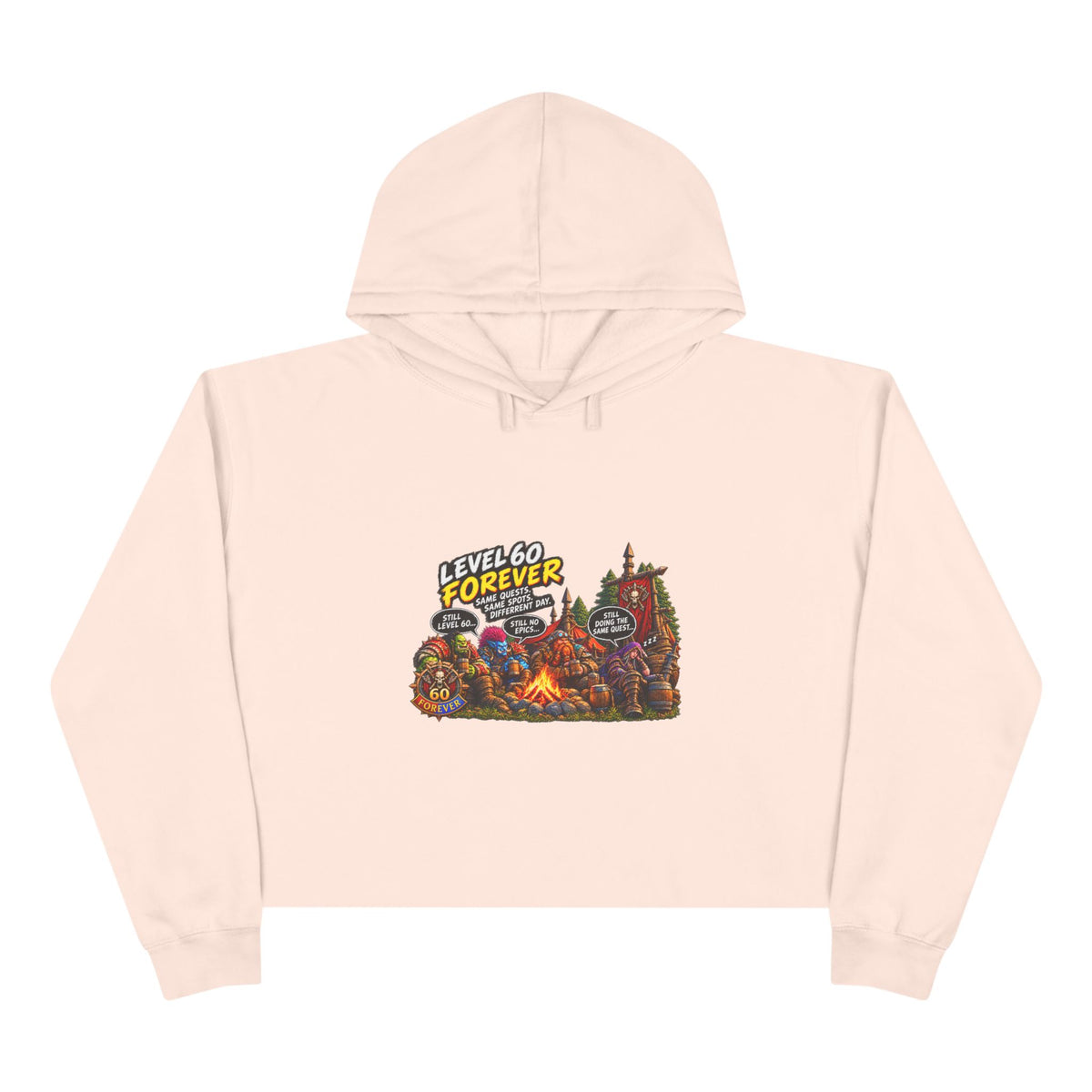 Gaming Camp Crop Hoodie — "Level 60 Forever" Retro RPG Graphic