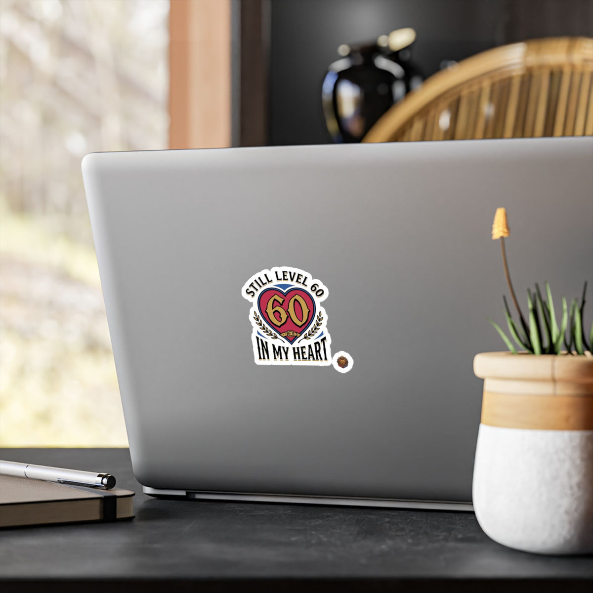 60th Birthday Vinyl Decal — "Still Level 60 In My Heart" Kiss-Cut Sticker