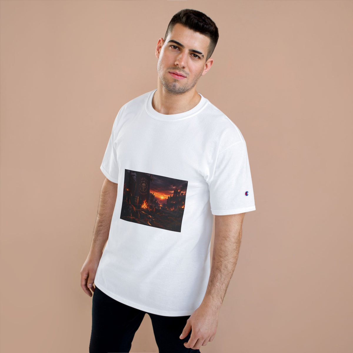 Champion T-Shirt — Dark Fantasy Volcano Landscape Graphic Tee