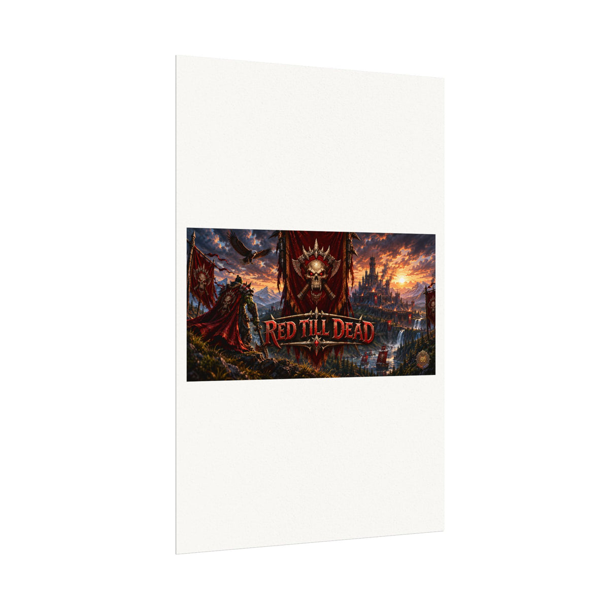Red Till Dead Gothic Skull Poster — Textured Watercolor Matte Print