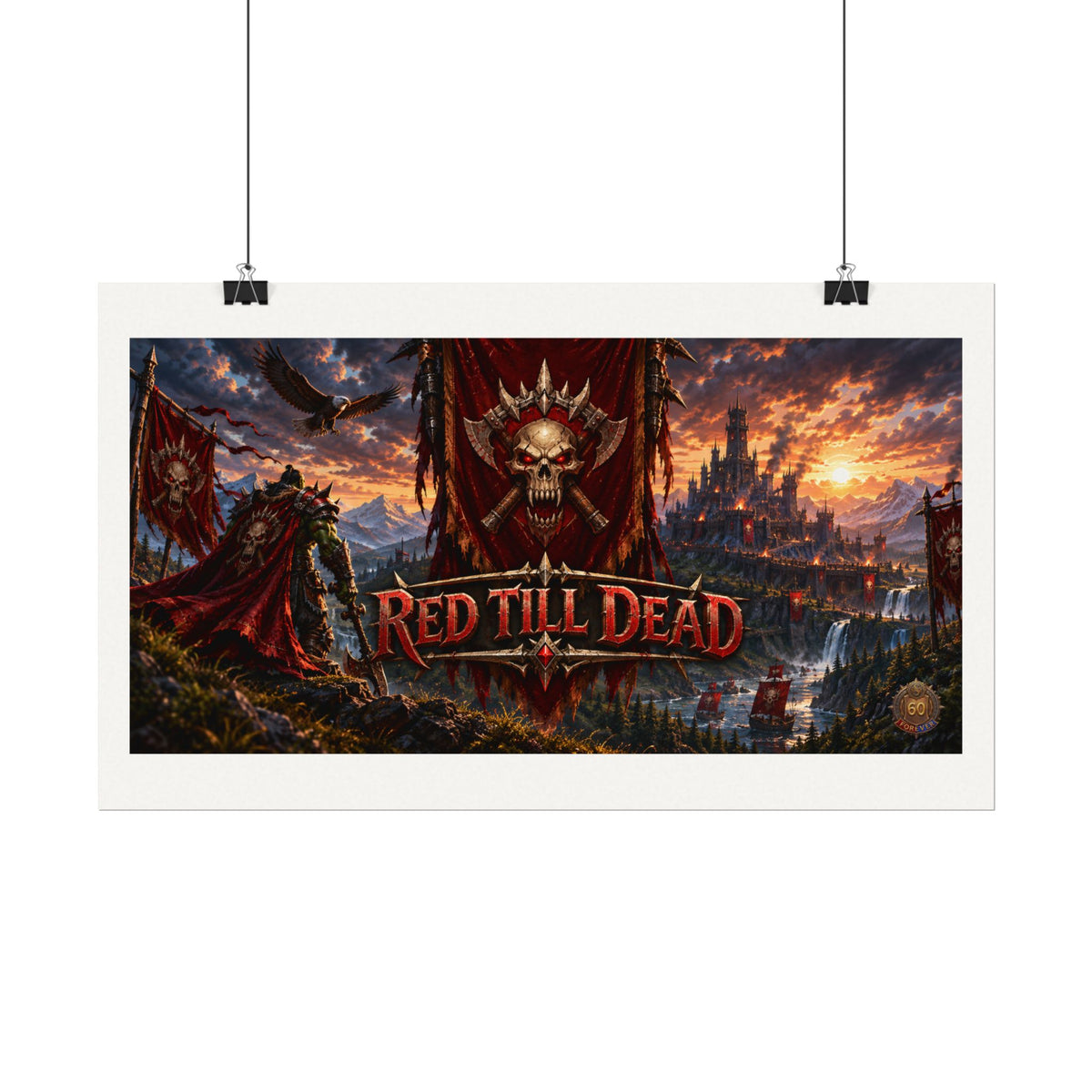 Red Till Dead Gothic Skull Poster — Textured Watercolor Matte Print