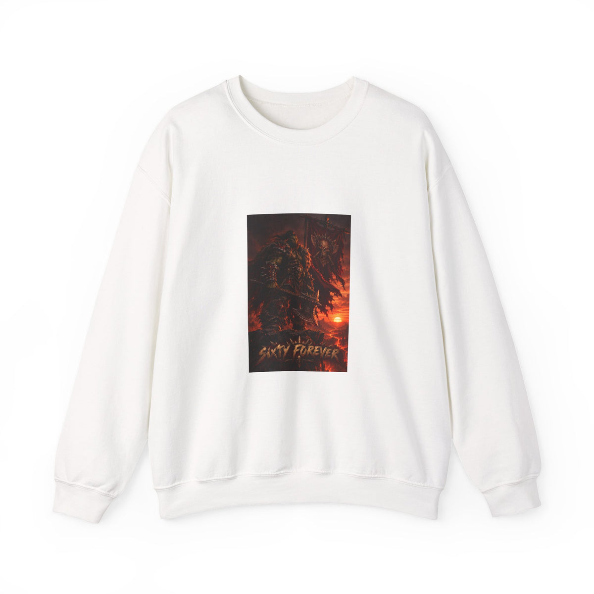 Crewneck Sweatshirt — Dark Fantasy Inferno Graphic with “Stay Forever” Text