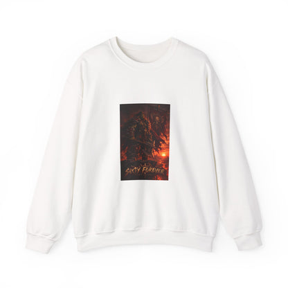 Crewneck Sweatshirt — Dark Fantasy Inferno Graphic with “Stay Forever” Text
