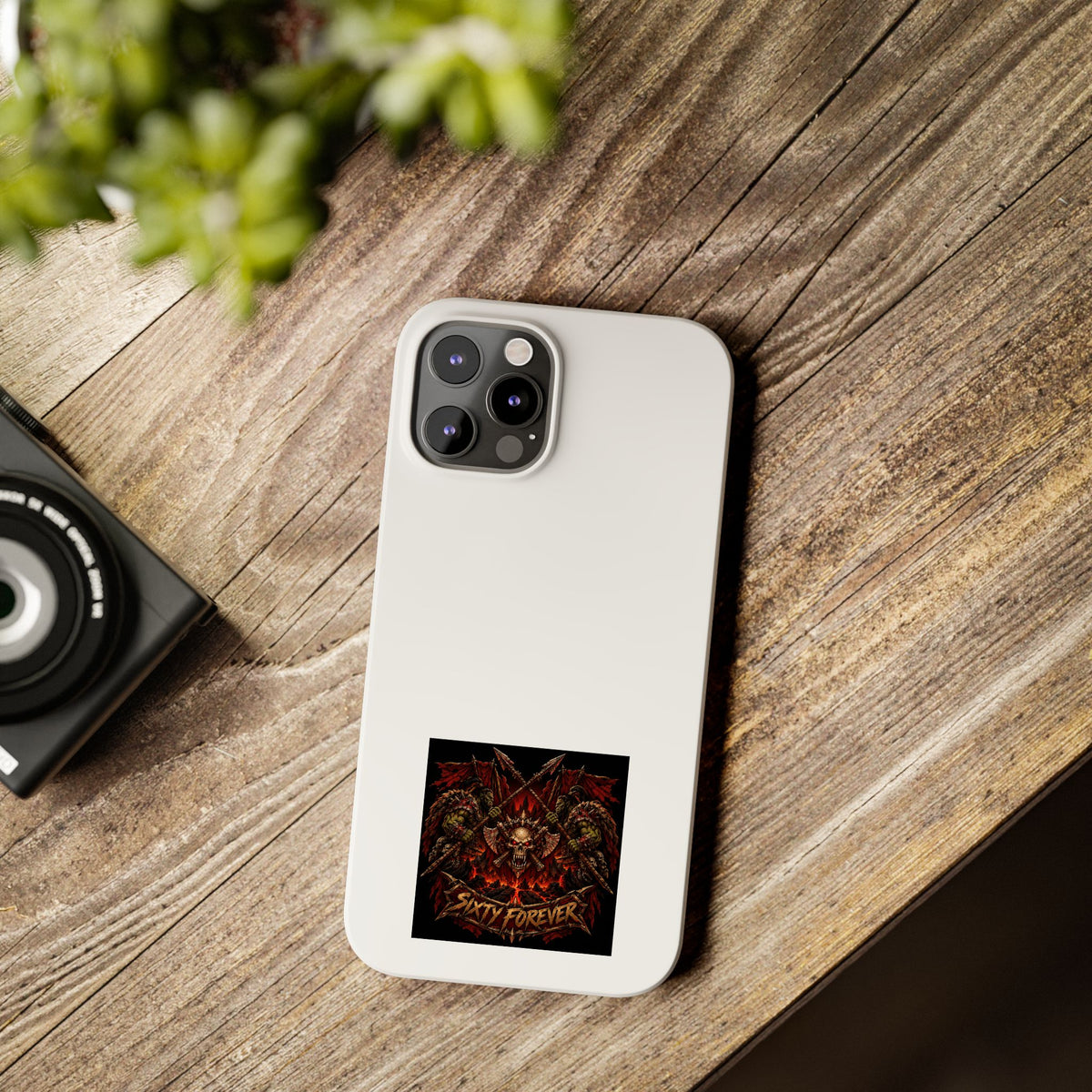Slim Phone Case — 'Sixty Forever' Gothic Skull & Wings Design