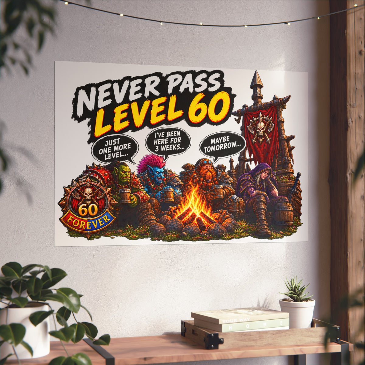 Never Pass Level 60 Fine Art Poster – Funny Gamer 60th Birthday Wall Art