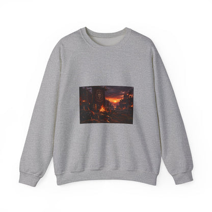 Apocalyptic Cityscape Crewneck Sweatshirt — Dystopian Sunset Graphic