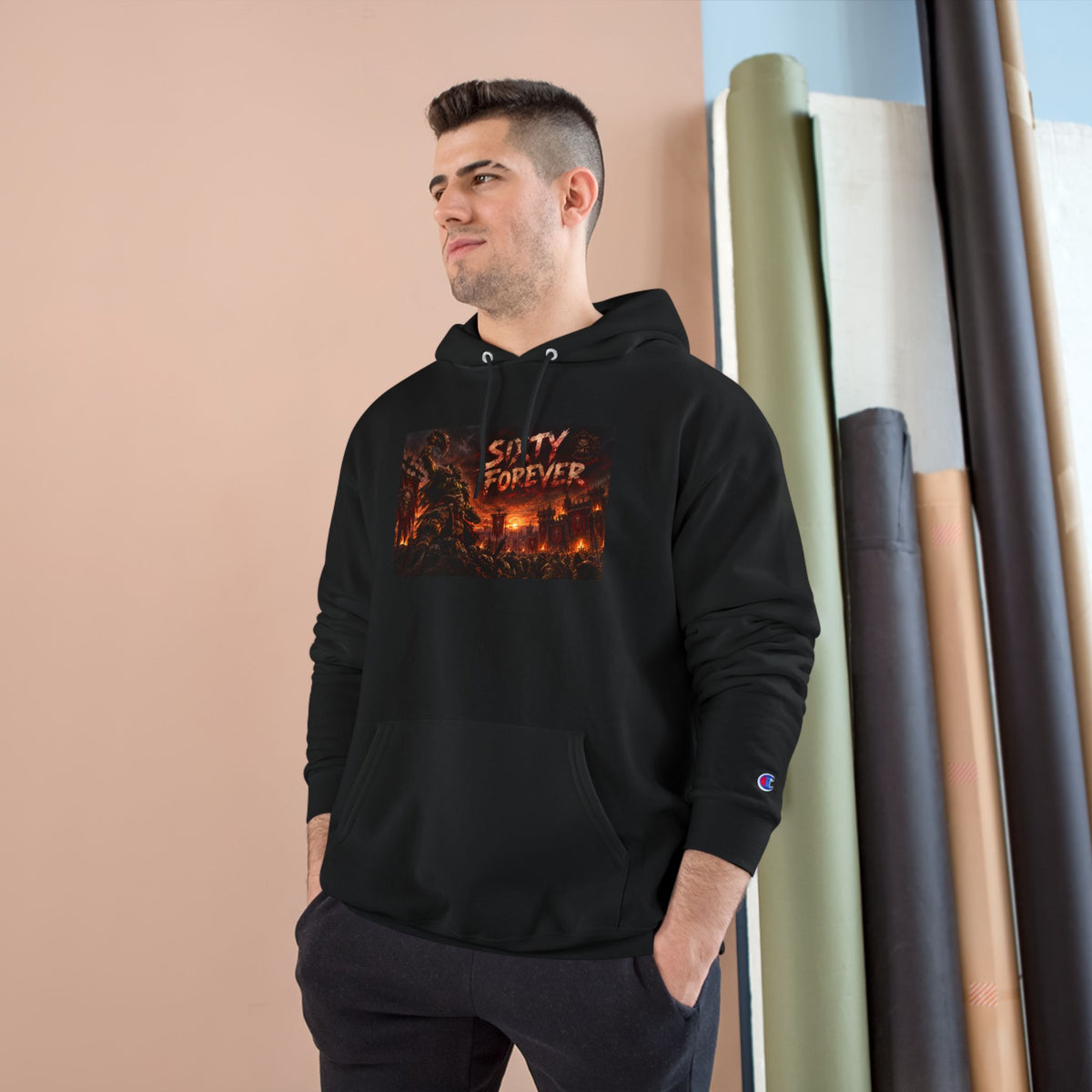 Champion Hoodie — 'Sixty Forever' Retro Horror Graphic Hoodie