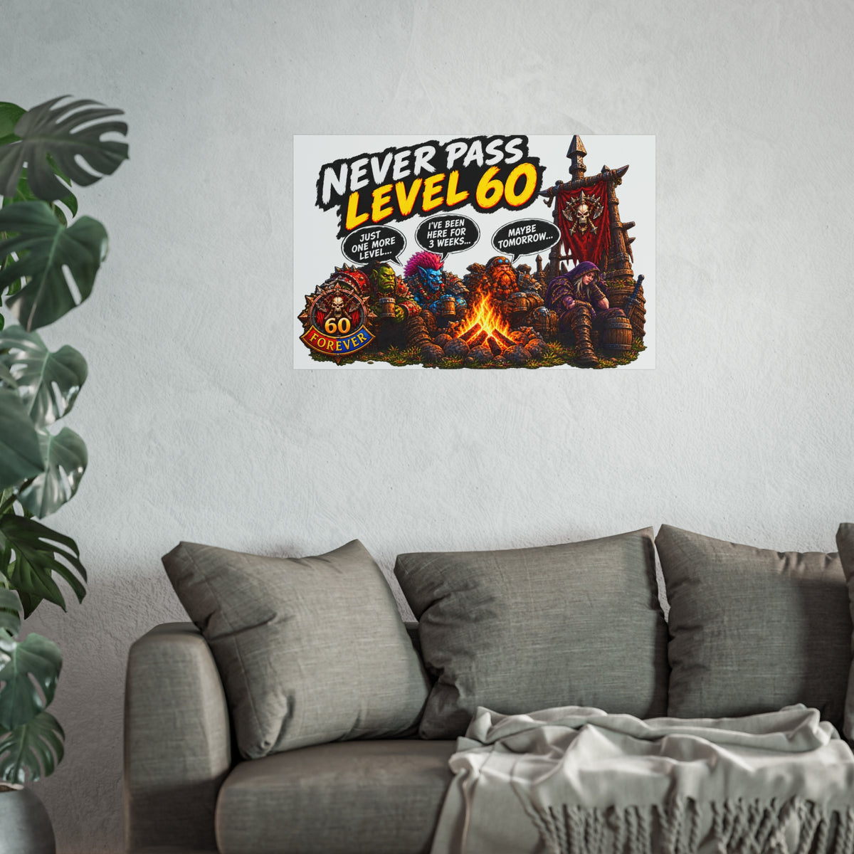 Never Pass Level 60 Fine Art Poster – Funny Gamer 60th Birthday Wall Art