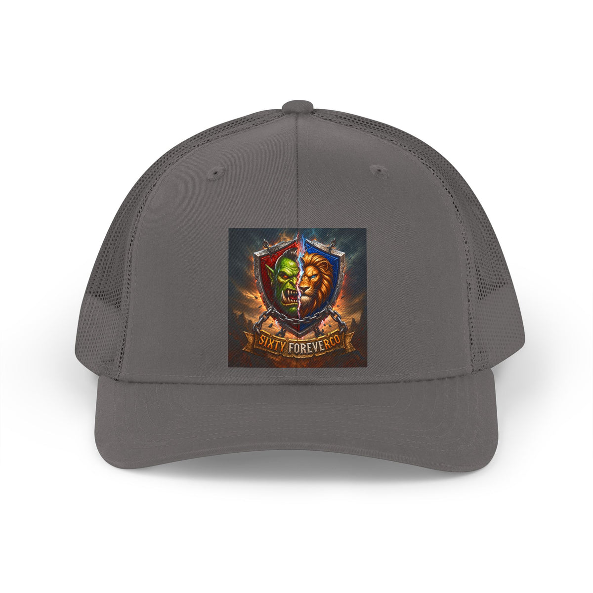 Trucker Hat — 'Stay Forever' Retro Lion & Mask Shield Graphic