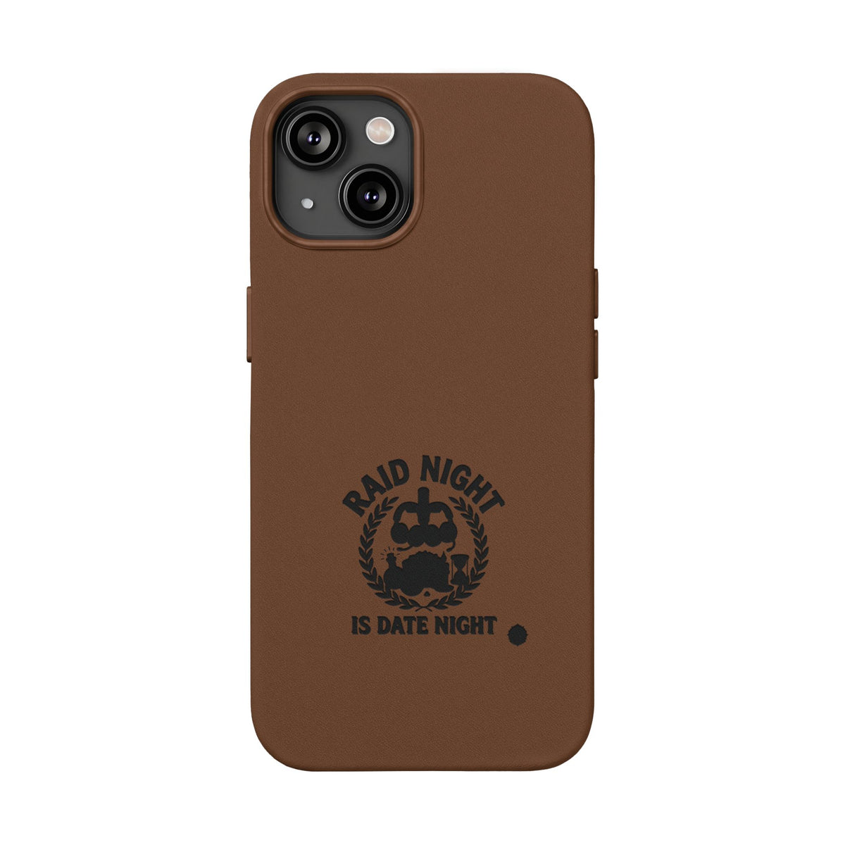 Engraved PU Leather Phone Case — 'Raid Night' Embossed Protective Cover