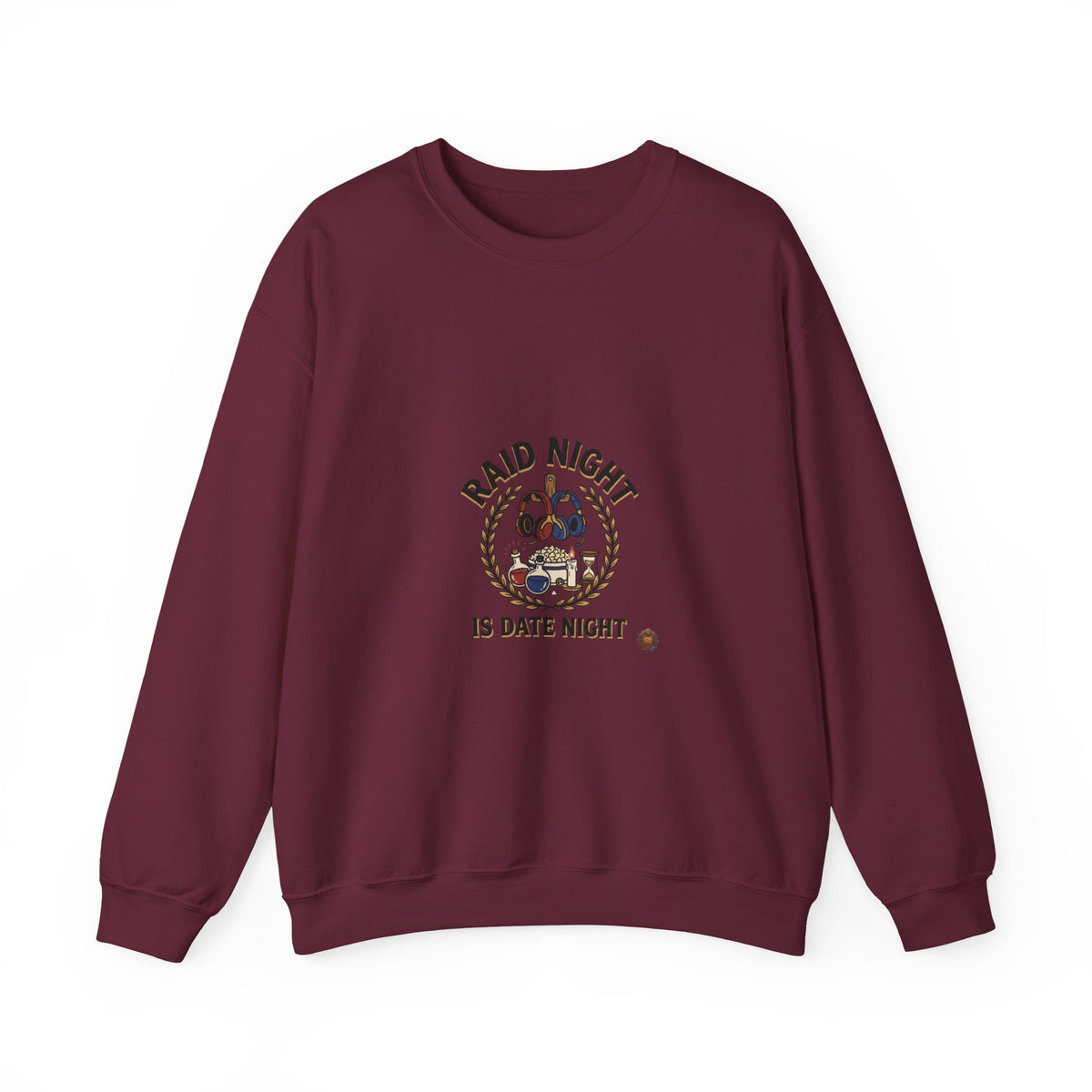 Crewneck Sweatshirt — "Raid Night Is Date Night" Vintage Crest