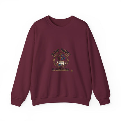Crewneck Sweatshirt — "Raid Night Is Date Night" Vintage Crest