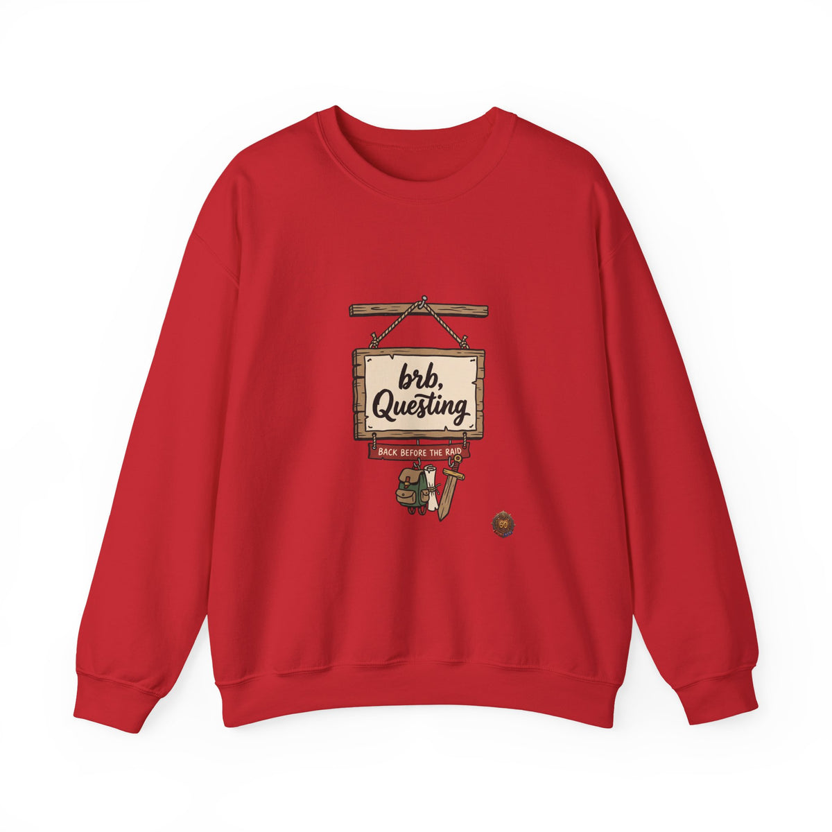 Crewneck Sweatshirt — “brb, Questing” RPG Gamer Graphic