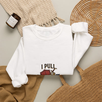 Crewneck Sweatshirt — “I Pull, She Heals” Veterinary/Animal Rescue Crewneck