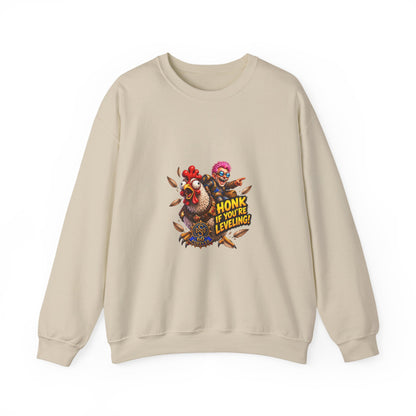 Crewneck Sweatshirt — "Honk If You're Leveling" Gamer Chicken Graphic