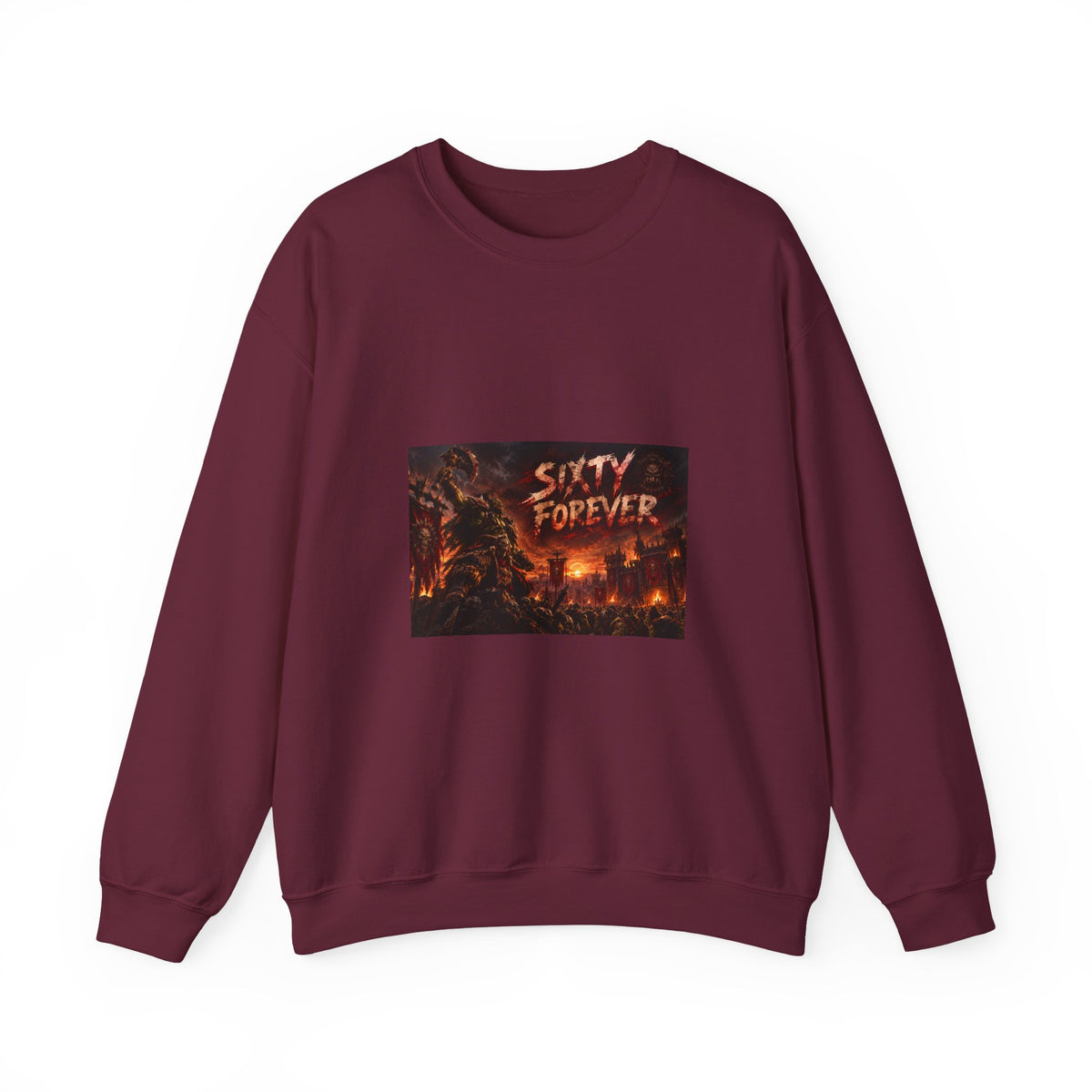Sixty Forever Crewneck Sweatshirt — Gothic Fire Graphic Sweatshirt