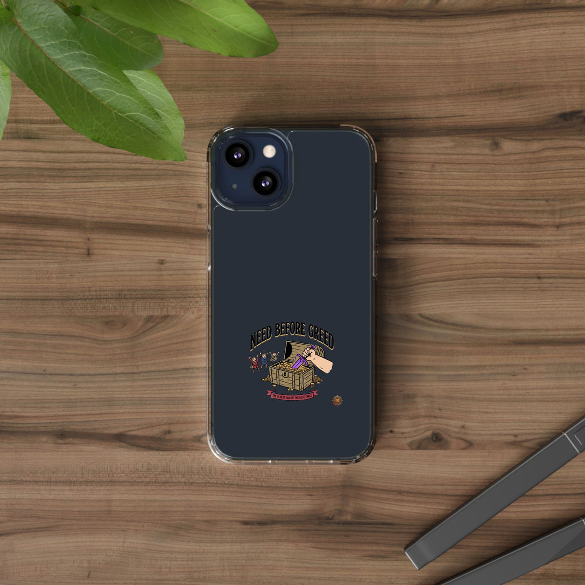 Clear Phone Case — "Need Before Greed" Treasure Chest Design