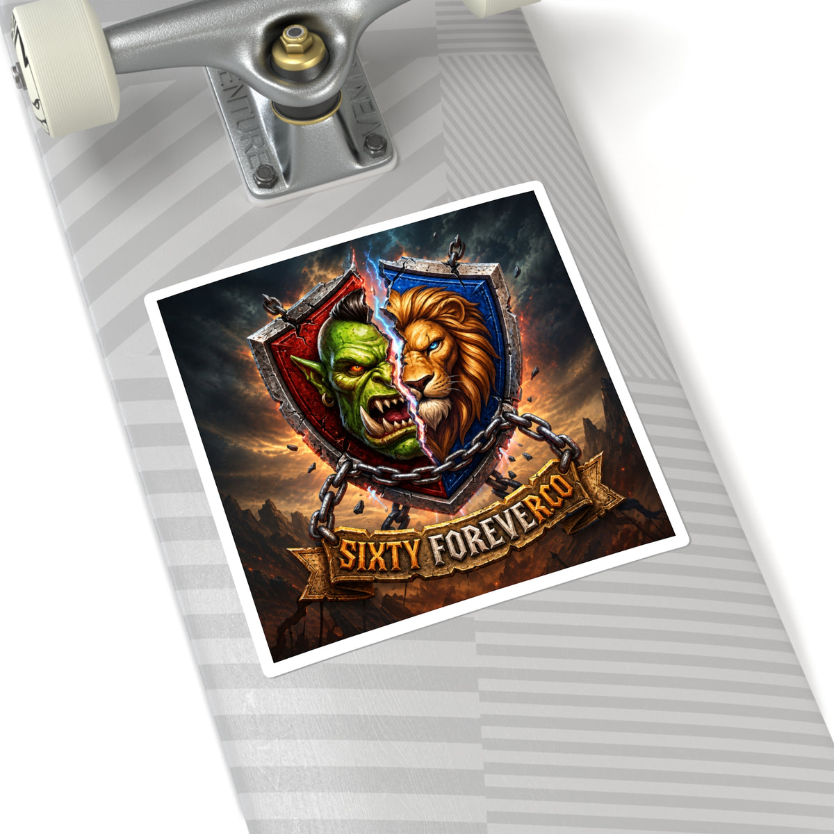 Sixty ForeverCo Orc vs Lion Crest Square Sticker — Fantasy Gaming Emblem