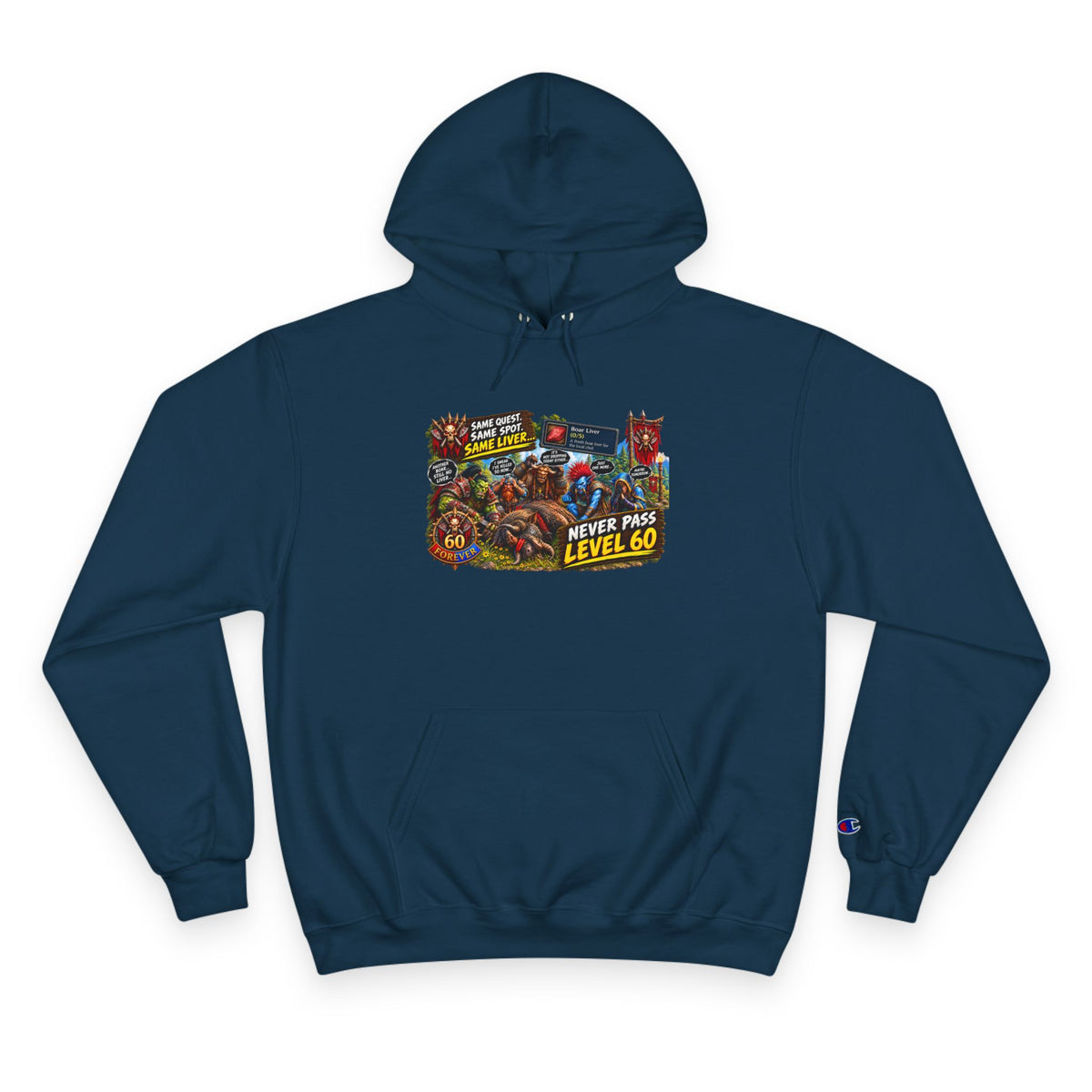 Gaming Champion Hoodie — "Never Pass Level 60" Retro RPG Graphic Hoodie