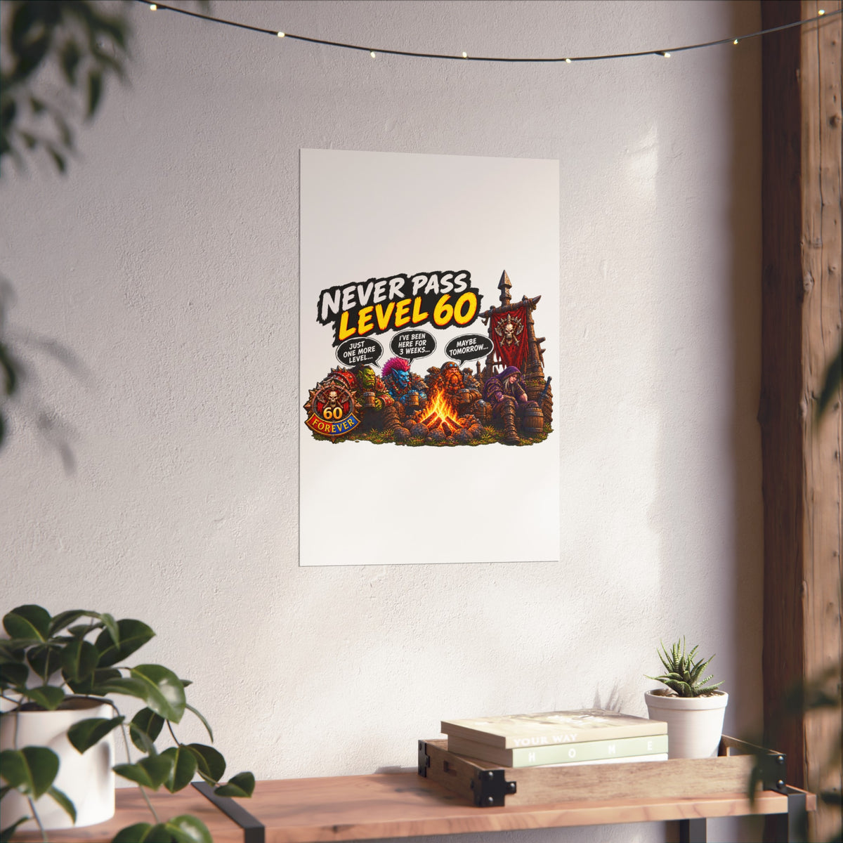 Never Pass Level 60 Fine Art Poster – Funny Gamer 60th Birthday Wall Art