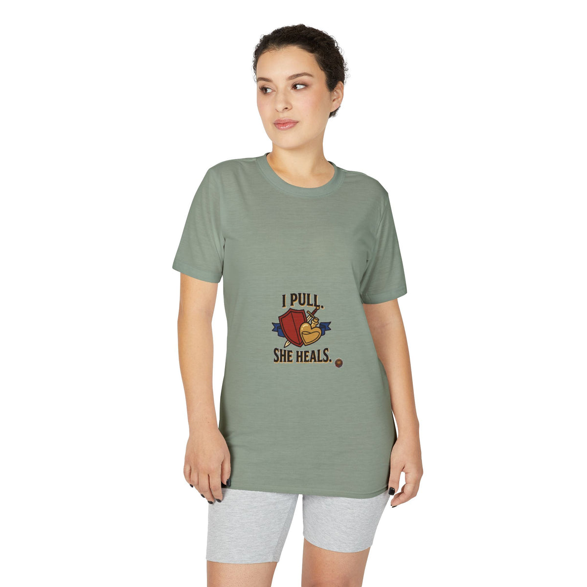 I Pull, She Heals Weightlifting T-Shirt — Couples Gym Workout Tee