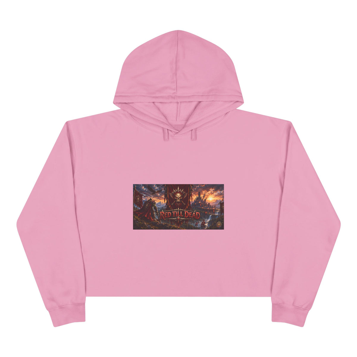 Cropped Hoodie — Dark Fantasy Graphic Crop Hoodie with Epic Battle Scene