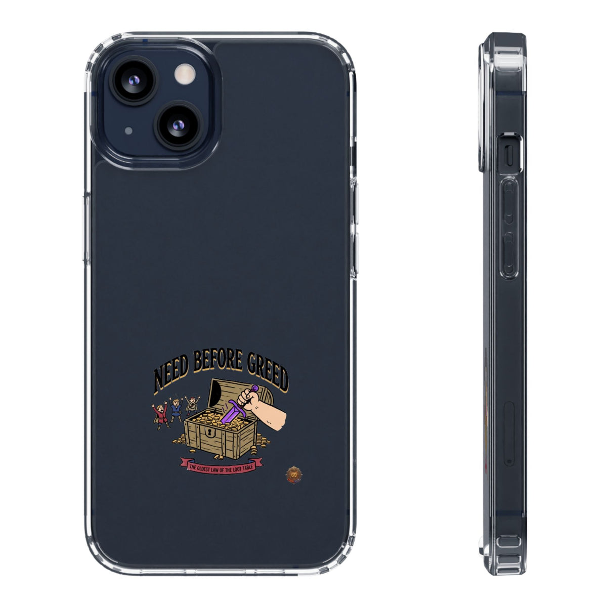 Clear Phone Case — "Need Before Greed" Treasure Chest Design