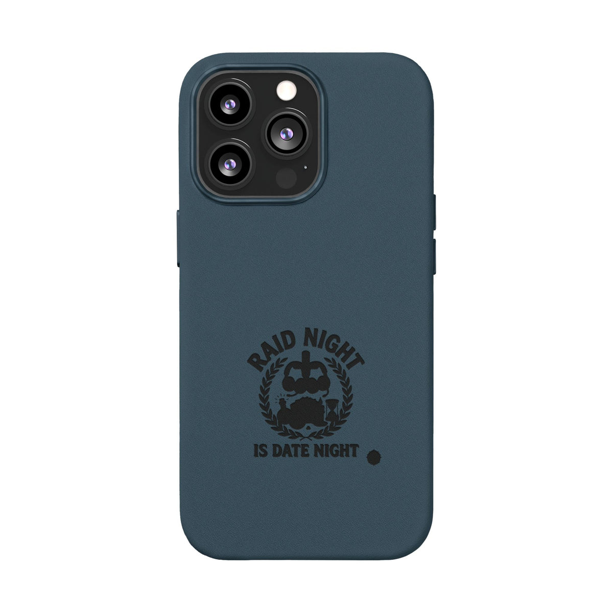 Engraved PU Leather Phone Case — 'Raid Night' Embossed Protective Cover