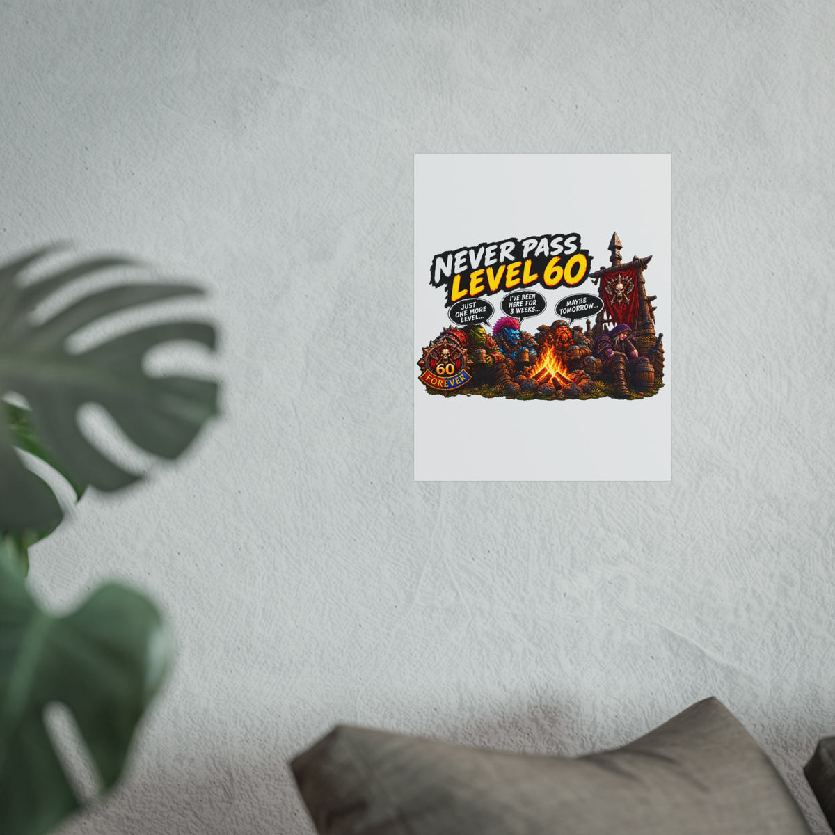 Never Pass Level 60 Fine Art Poster – Funny Gamer 60th Birthday Wall Art