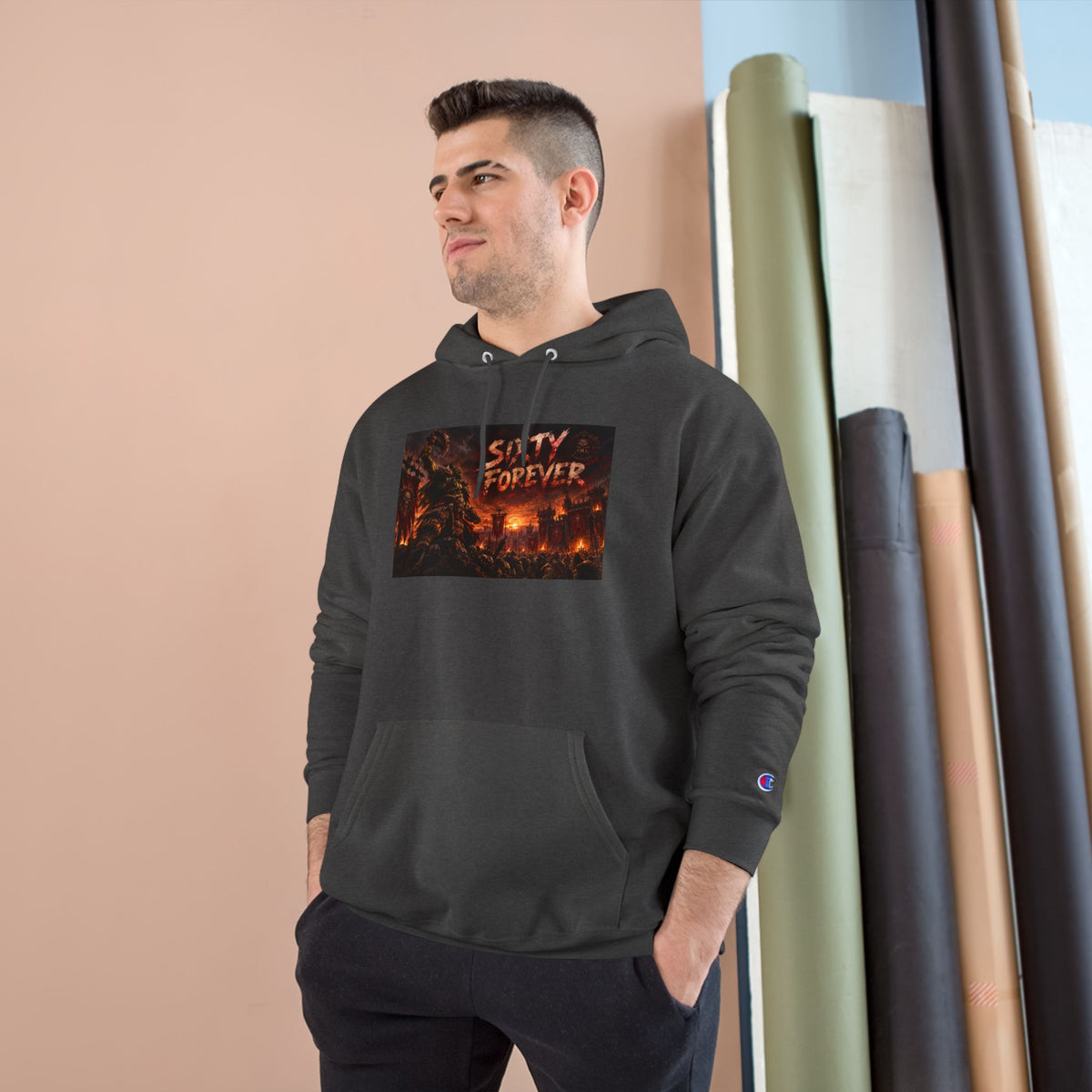 Champion Hoodie — 'Sixty Forever' Retro Horror Graphic Hoodie