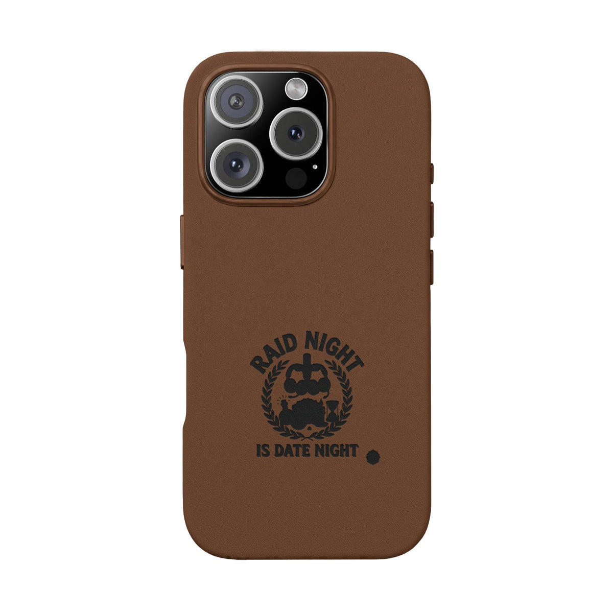 Engraved PU Leather Phone Case — 'Raid Night' Embossed Protective Cover