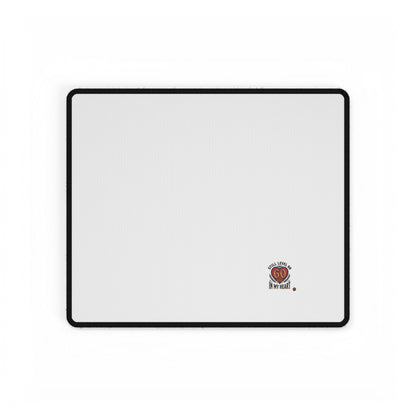 Large Desk Mat — Minimal White Gaming/Office Pad with 'All I Need Is Go In My Heart' Badge