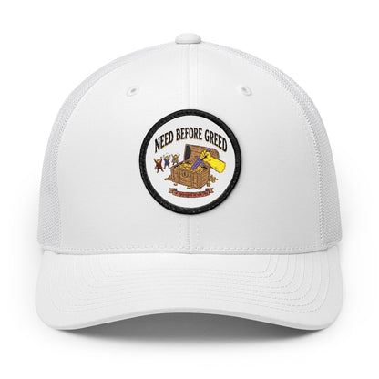 Embroidered Trucker Cap — 'Need Before Greed' Patch