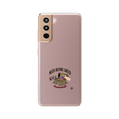 Clear Phone Case — "Need Before Greed" Treasure Chest Design