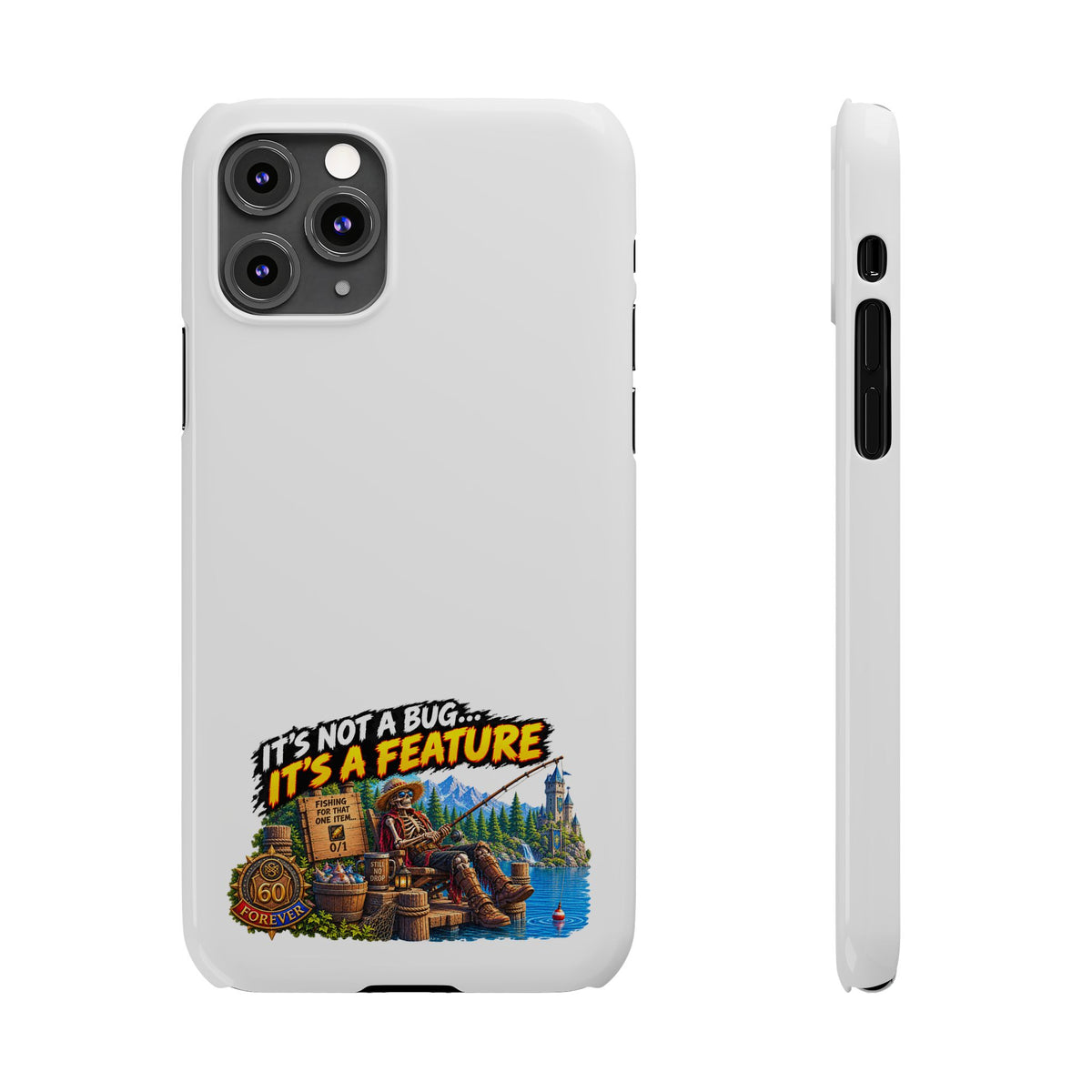 Slim Phone Case — "It's Not a Bug, It's a Feature" Rustic Camping Design