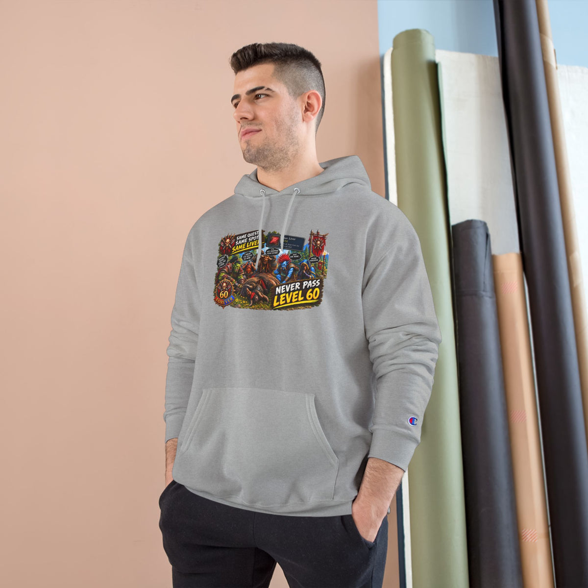 Gaming Champion Hoodie — "Never Pass Level 60" Retro RPG Graphic Hoodie