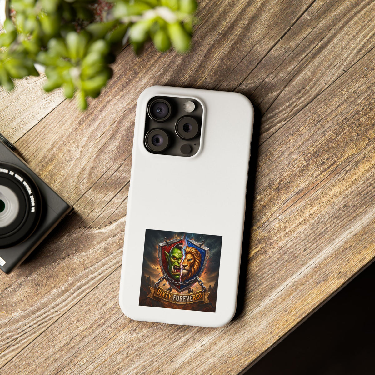 Slim Phone Case — Fantasy Shield Orc & Lion Crest "Sixty Forever"