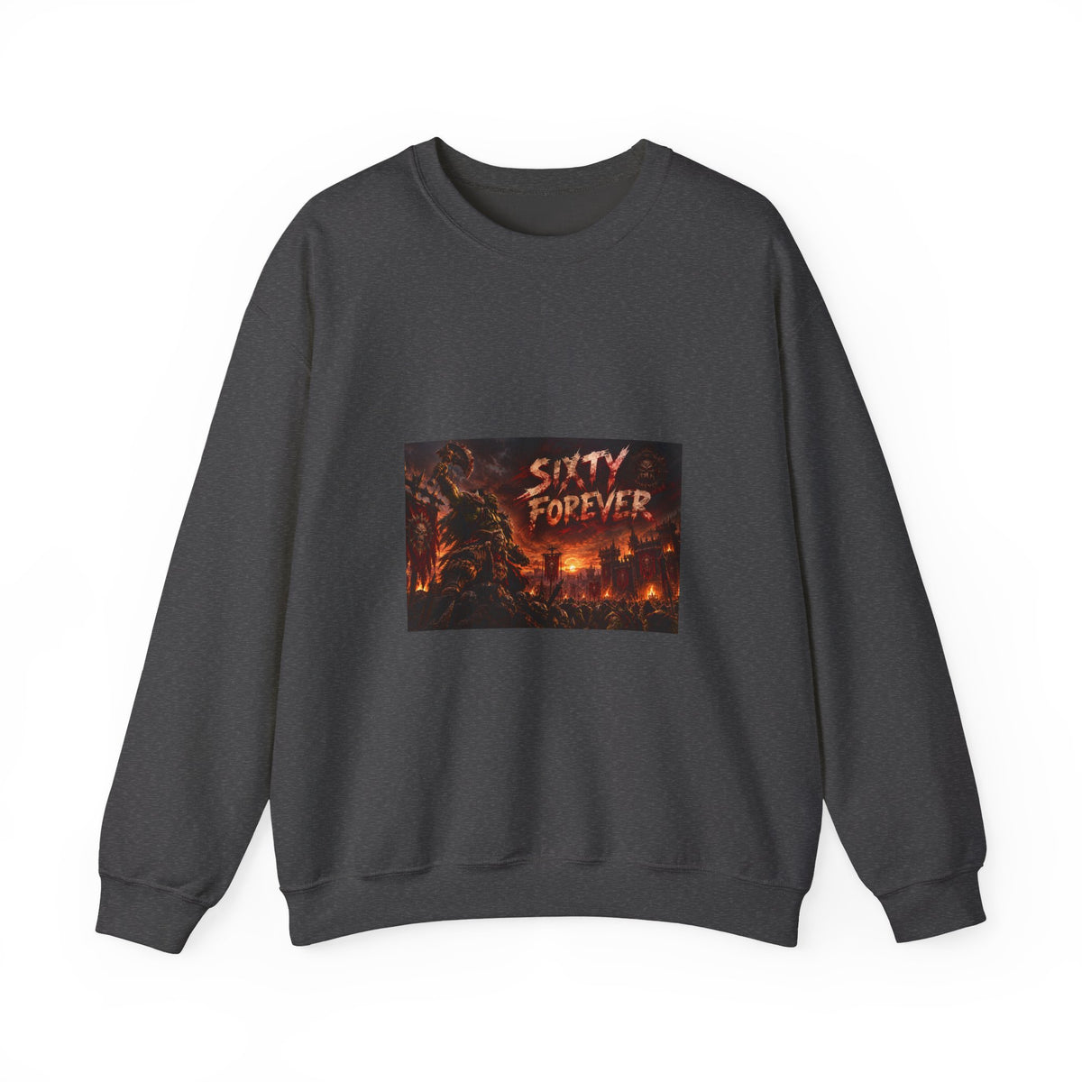 Sixty Forever Crewneck Sweatshirt — Gothic Fire Graphic Sweatshirt