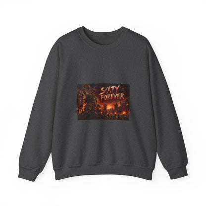 Sixty Forever Crewneck Sweatshirt — Gothic Fire Graphic Sweatshirt