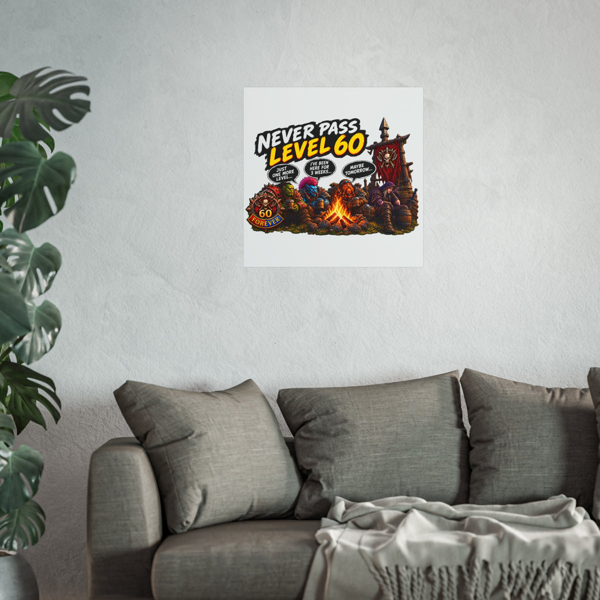 Never Pass Level 60 Fine Art Poster – Funny Gamer 60th Birthday Wall Art