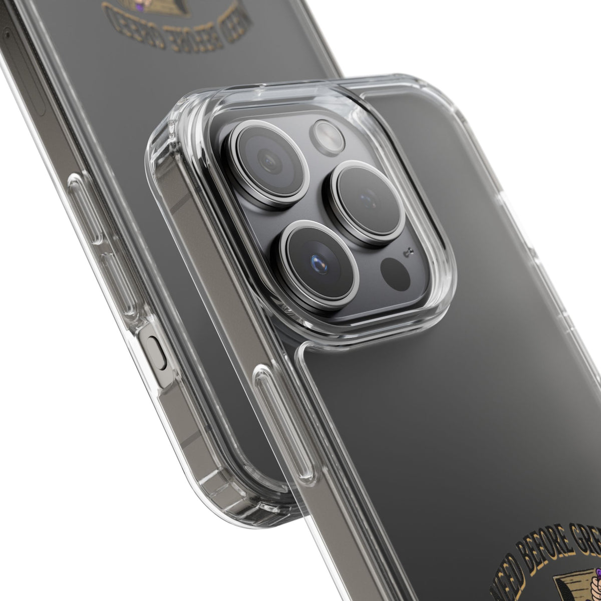 Clear Phone Case — "Need Before Greed" Treasure Chest Design