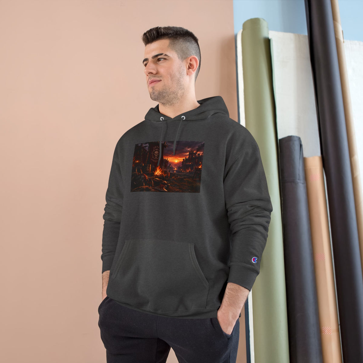 Champion Hoodie — Sunset Cityscape Graphic Hoodie