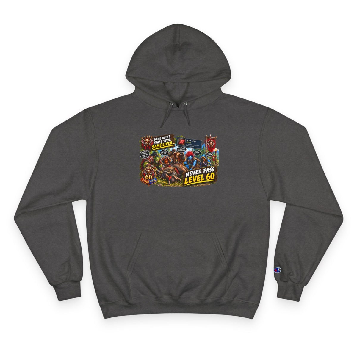 Gaming Champion Hoodie — "Never Pass Level 60" Retro RPG Graphic Hoodie