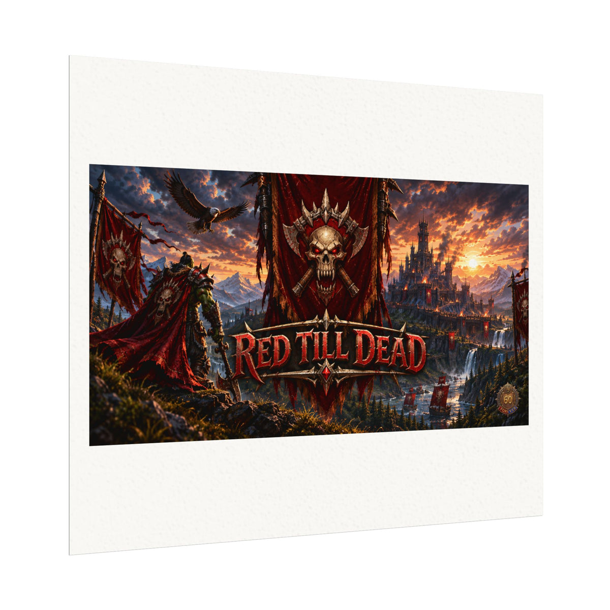 Red Till Dead Gothic Skull Poster — Textured Watercolor Matte Print