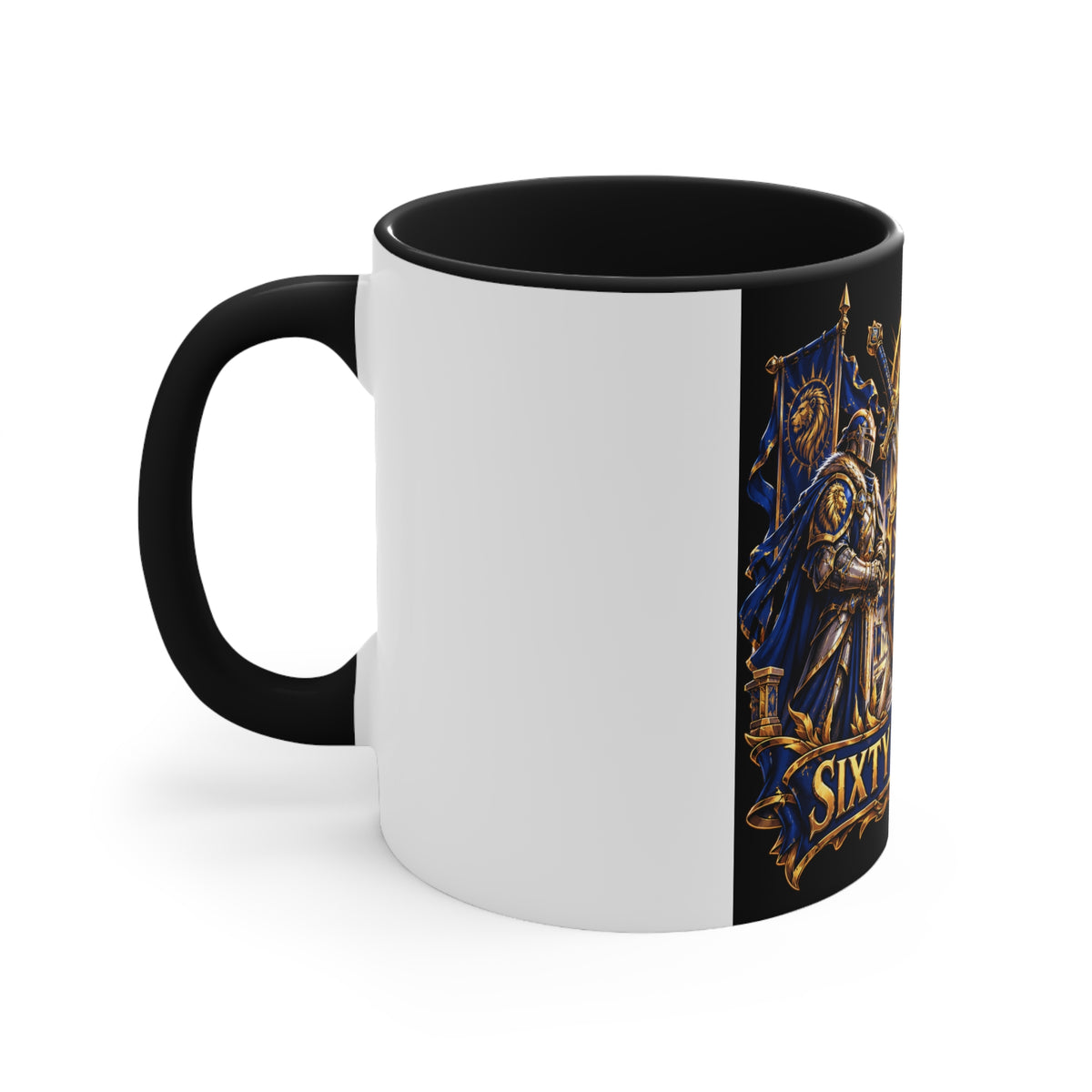 Sixty Forever Accent Mug — Medieval Crest Lion Shield Birthday Coffee Cup