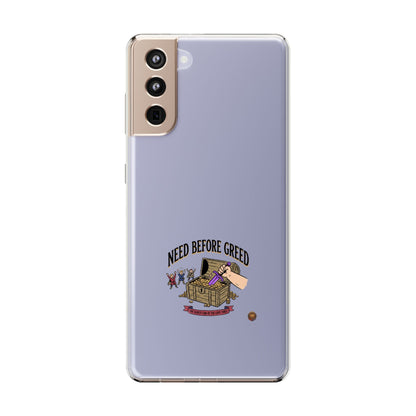 Clear Phone Case — "Need Before Greed" Treasure Chest Design