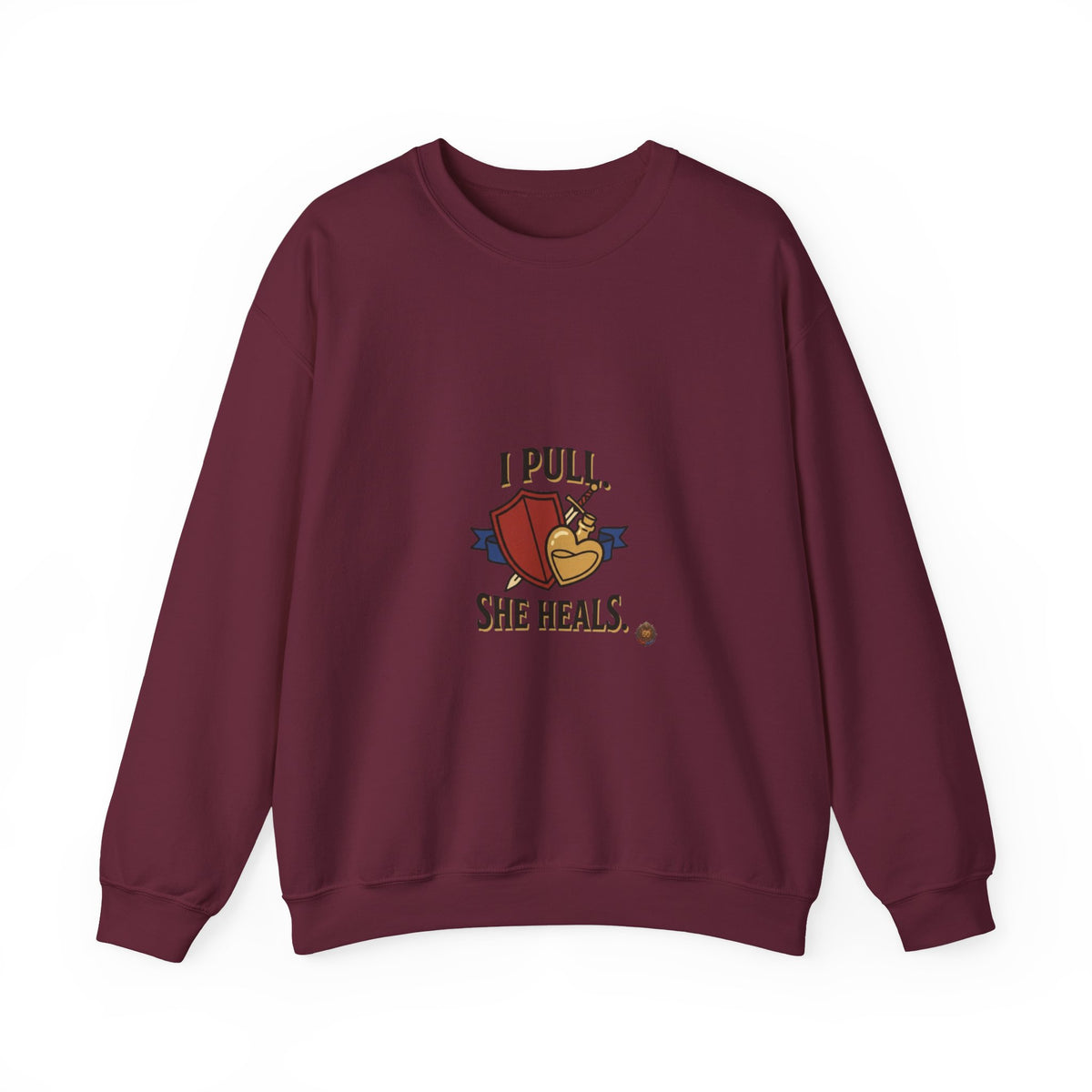 Crewneck Sweatshirt — “I Pull, She Heals” Veterinary/Animal Rescue Crewneck