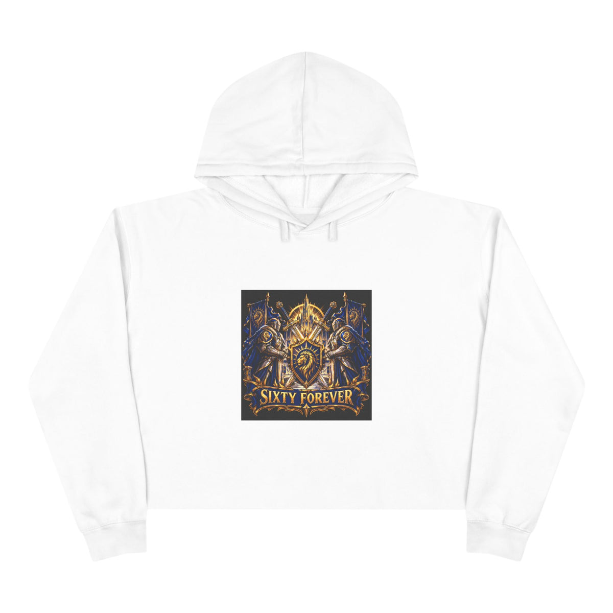 Sixty Forever Cropped Hoodie — Vintage Gothic Crest Graphic